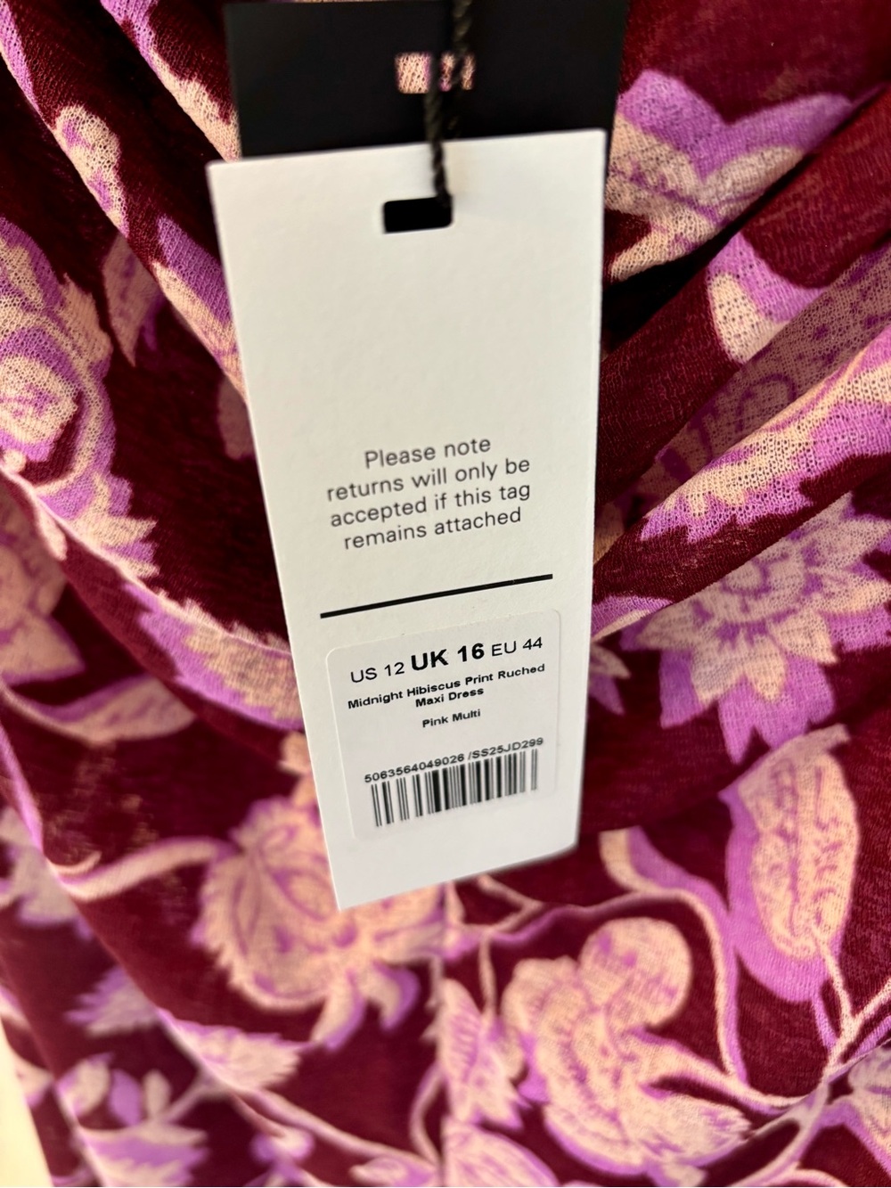 ME+EM Midnight Hibiscus Print Dress - Burgundy & Pink